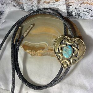 Vintage Turquoise and Copper Tone Western Bolo Leather Tie